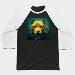 Pitbull dog in water van Gogh art Baseball T-Shirt